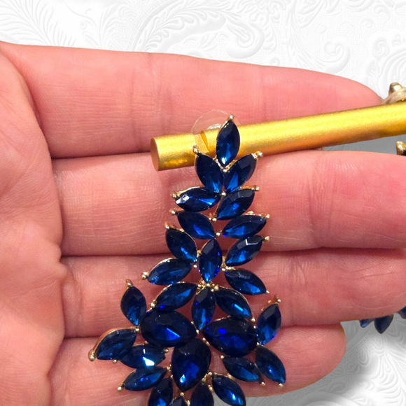 Rhinestone Chandelier Earrings Crystal 2.9 inch Blue - Picture 6 of 6